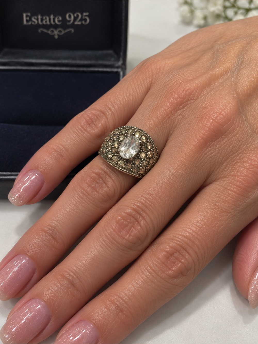 Vintage 2 Carat Genuine White Topaz - Solid 925 Sterling Silver Ring.